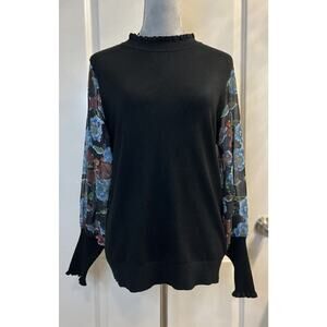Siani Milano Ruffle Neck Floral Sleeve Sweater Jumper Womens Sz L Soft